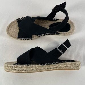 Reserved Canvas Strappy Espadrille Sandal in Black Size 9